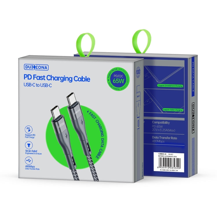 DUZZONA A2 PD 65W USB-C / Type-C to Type-C Fast Charging Data Cable, 2m Type-C to Type-C, 3m Type-C to Type-C – Fast Charging, Aluminum Alloy, TPU