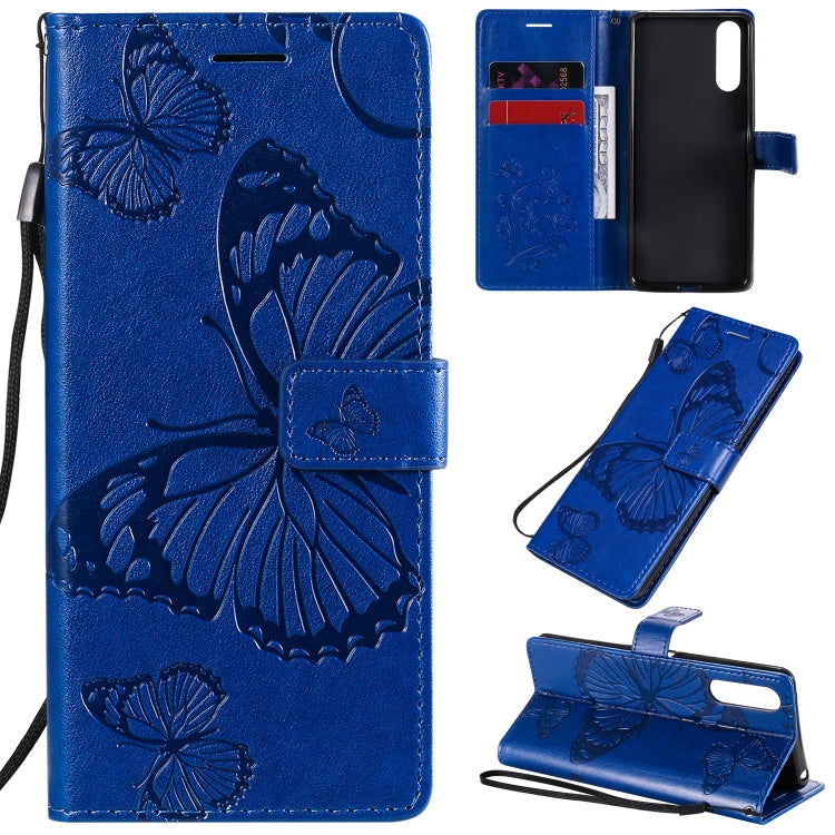 3D Butterflies Embossing Pattern Horizontal Flip Leather Case with Holder & Card Slot & Wallet – Card Slot, Flip, Leather, For Sony Xperia L4, For Sony Xperia 10 II, For Xiaomi Redmi K30 Pro For Sony Xperia 10 II Blue