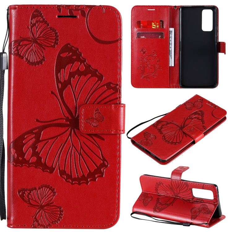 3D Butterflies Embossing Pattern Horizontal Flip Leather Case with Holder & Card Slot & Wallet – Card Slot, Flip, Leather, For Huawei Y6P, For Huawei Honor 9A, For Huawei Honor 30 Pro / 30 Pro Plus For Huawei Honor 30 Pro 30 Pro Plus Red