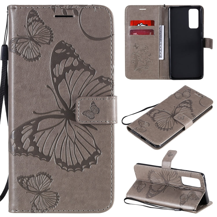 3D Butterflies Embossing Pattern Horizontal Flip Leather Case with Holder & Card Slot & Wallet – Card Slot, Flip, Leather, For Huawei Y6P, For Huawei Honor 9A, For Huawei Honor 30 Pro / 30 Pro Plus For Huawei Honor 30 Pro 30 Pro Plus Grey
