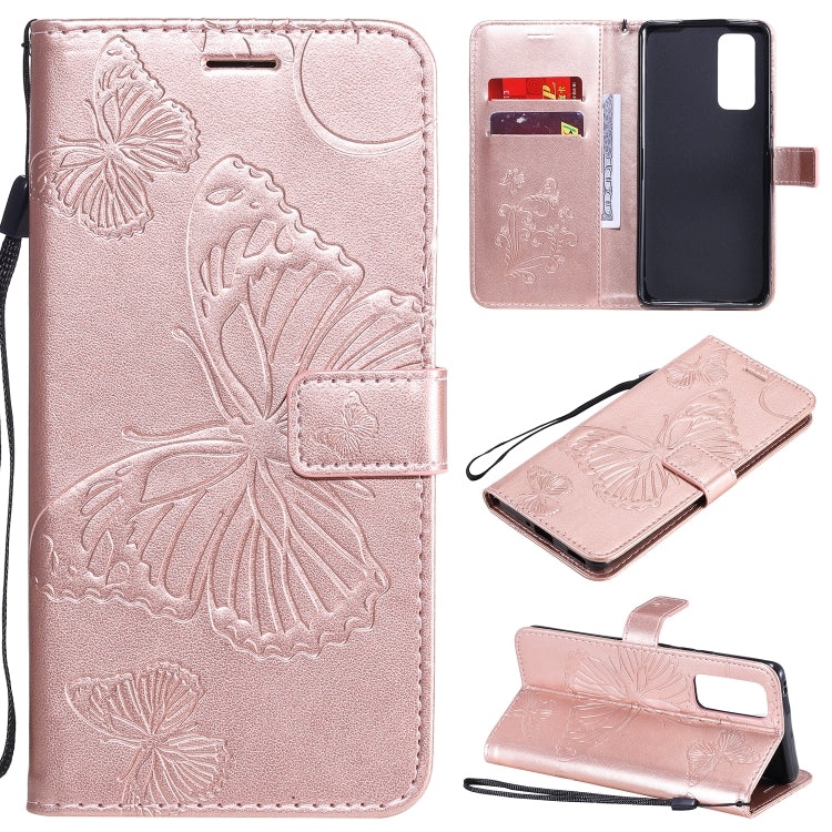 3D Butterflies Embossing Pattern Horizontal Flip Leather Case with Holder & Card Slot & Wallet – Card Slot, Flip, Leather, For Huawei Y6P, For Huawei Honor 9A, For Huawei Honor 30 Pro / 30 Pro Plus For Huawei Honor 30 Pro 30 Pro Plus Rose Gold