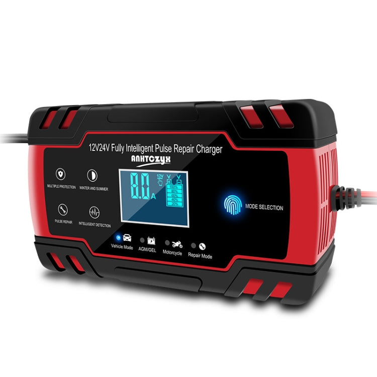 ANHTCzyx 12V 8A / 24V 4A Automobile Battery Charger Motorcycle Battery Repair Type AGM, US Plug (Red), EU Plug (Red), UK Plug (Red), AU Plug (Red)