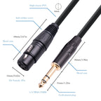 6.35mm 1/4 TRS Male to XLR 3pin Female Microphone Cable, 1m, 1.8m, 3m, 5m, 10m