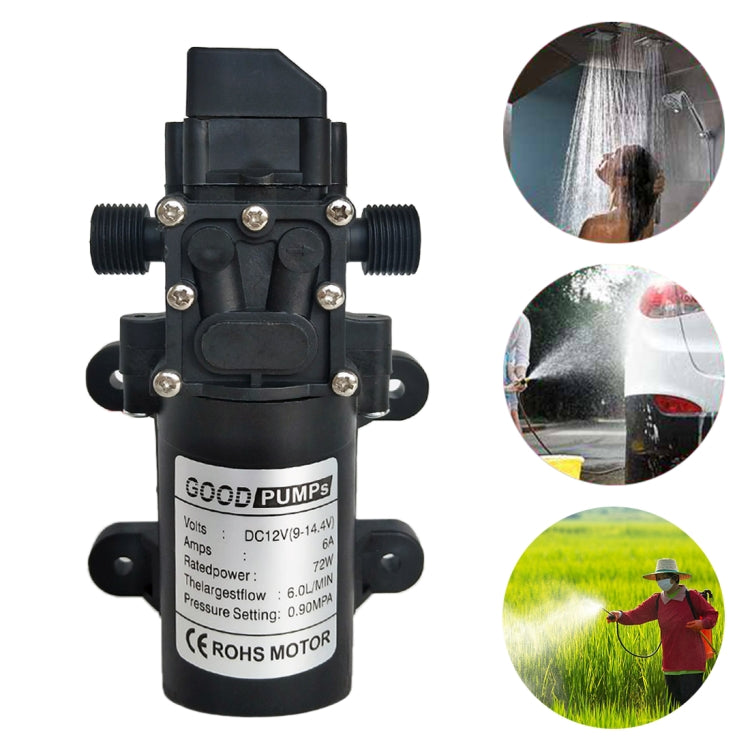12V 70W Self-priming Pump High Pressure Car Washing Intelligent Diaphragm Right Out Water Pump, Double Thread (Double Flat Mouth 18mm) Double Thread (Double Flat Mouth 18mm)