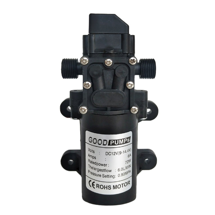 12V 70W Self-priming Pump High Pressure Car Washing Intelligent Diaphragm Right Out Water Pump, Double Thread (Double Flat Mouth 18mm)