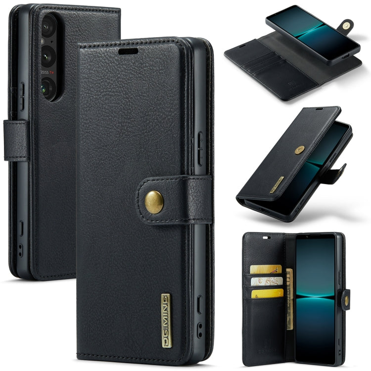 DG.MING Crazy Horse Texture Detachable Magnetic Leather Phone Case – Magnetic, Card Slot, Flip, For Sony Xperia 10 VI, For Sony Xperia 1 VI, For Sony Xperia 1 V, For Sony Xperia 10 V For Sony Xperia 1 V Black
