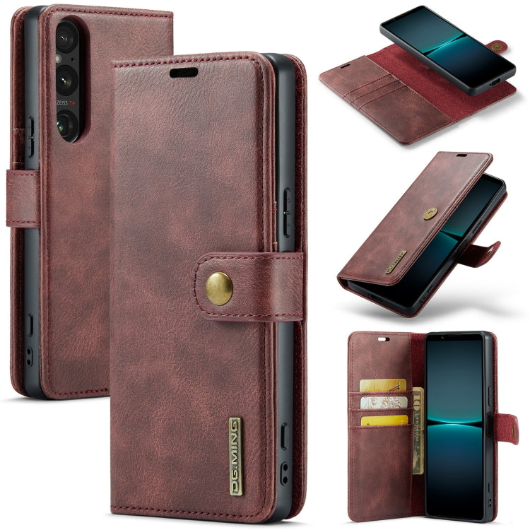 DG.MING Crazy Horse Texture Detachable Magnetic Leather Phone Case – Magnetic, Card Slot, Flip, For Sony Xperia 10 VI, For Sony Xperia 1 VI, For Sony Xperia 1 V, For Sony Xperia 10 V For Sony Xperia 1 V Red