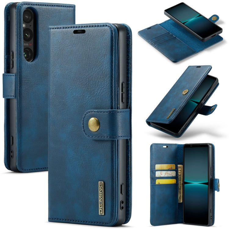 DG.MING Crazy Horse Texture Detachable Magnetic Leather Phone Case – Magnetic, Card Slot, Flip, For Sony Xperia 10 VI, For Sony Xperia 1 VI, For Sony Xperia 1 V, For Sony Xperia 10 V For Sony Xperia 1 V Blue