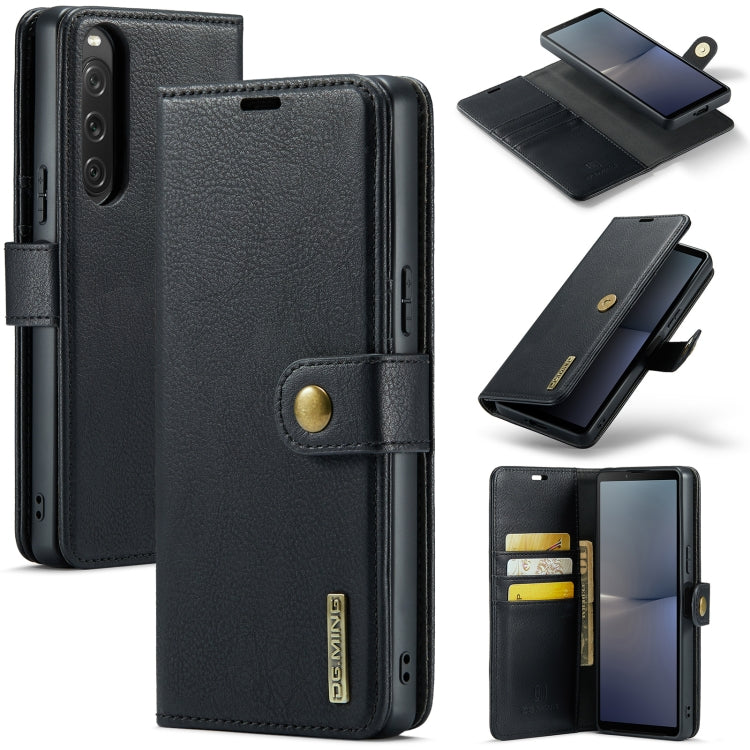 DG.MING Crazy Horse Texture Detachable Magnetic Leather Phone Case – Magnetic, Card Slot, Flip, For Sony Xperia 10 VI, For Sony Xperia 1 VI, For Sony Xperia 1 V, For Sony Xperia 10 V For Sony Xperia 10 V Black