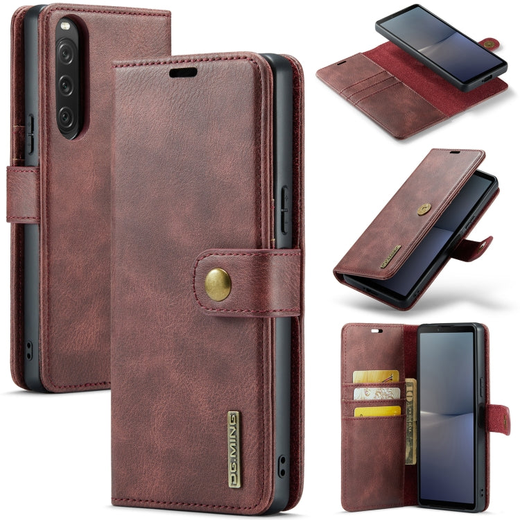 DG.MING Crazy Horse Texture Detachable Magnetic Leather Phone Case – Magnetic, Card Slot, Flip, For Sony Xperia 10 VI, For Sony Xperia 1 VI, For Sony Xperia 1 V, For Sony Xperia 10 V For Sony Xperia 10 V Red