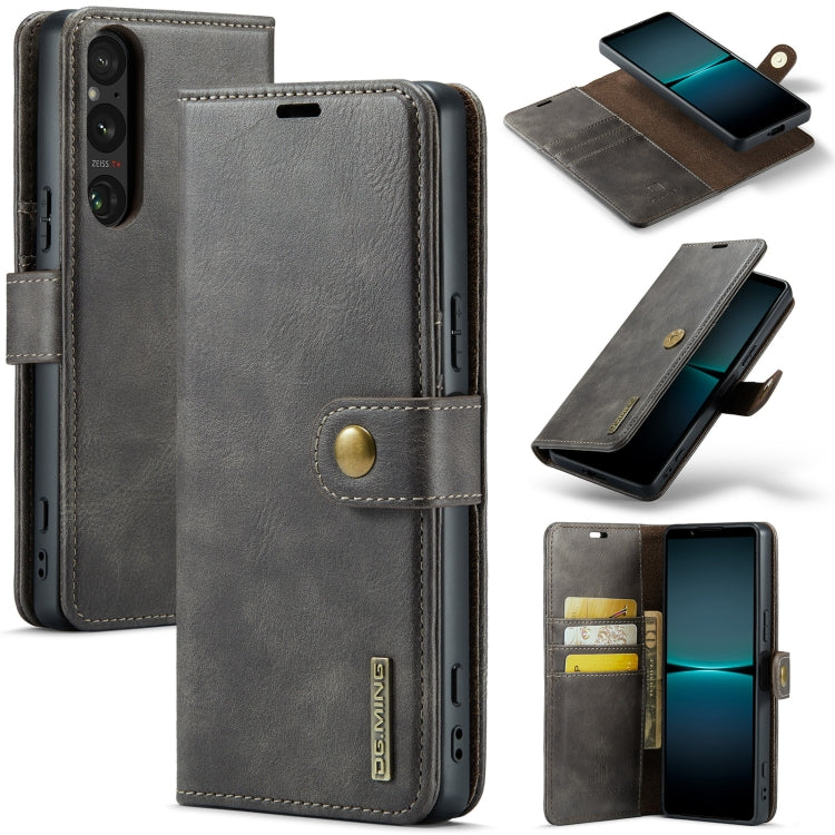 DG.MING Crazy Horse Texture Detachable Magnetic Leather Phone Case – Magnetic, Card Slot, Flip, For Sony Xperia 10 VI, For Sony Xperia 1 VI, For Sony Xperia 1 V, For Sony Xperia 10 V For Sony Xperia 1 VI Grey