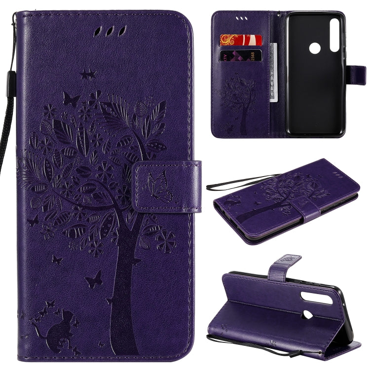 Tree & Cat Embossed Pattern Horizontal Flip Leather Case with Holder & Card Slots & Wallet & Lanyard – Lanyard, Card Slot, Flip, For Motorola Moto G Power, For Motorola Moto G8 Power Lite For Motorola Moto G Power Purple