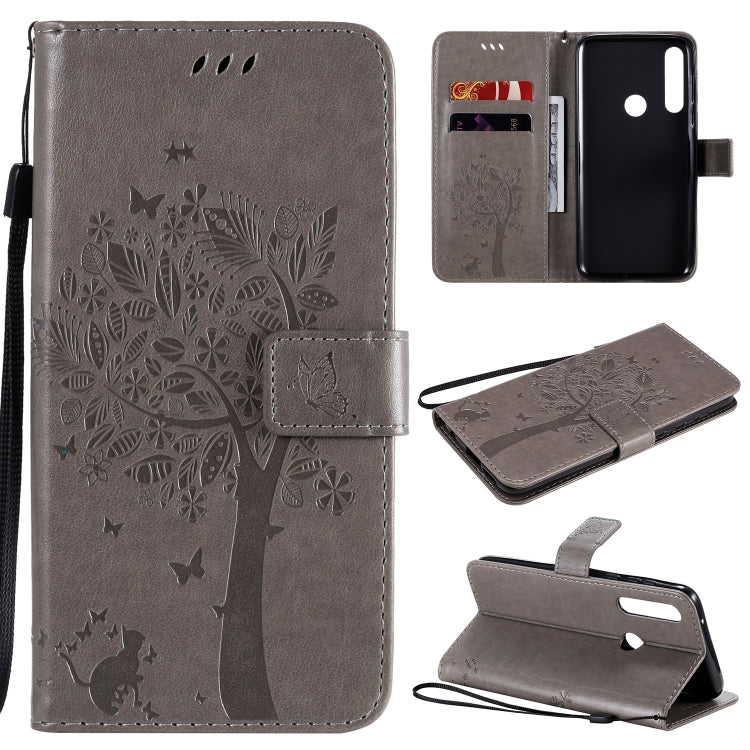 Tree & Cat Embossed Pattern Horizontal Flip Leather Case with Holder & Card Slots & Wallet & Lanyard – Lanyard, Card Slot, Flip, For Motorola Moto G Power, For Motorola Moto G8 Power Lite For Motorola Moto G Power Grey
