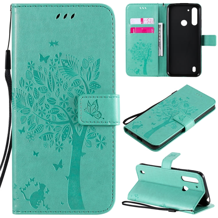 Tree & Cat Embossed Pattern Horizontal Flip Leather Case with Holder & Card Slots & Wallet & Lanyard – Lanyard, Card Slot, Flip, For Motorola Moto G Power, For Motorola Moto G8 Power Lite For Motorola Moto G8 Power Lite Green