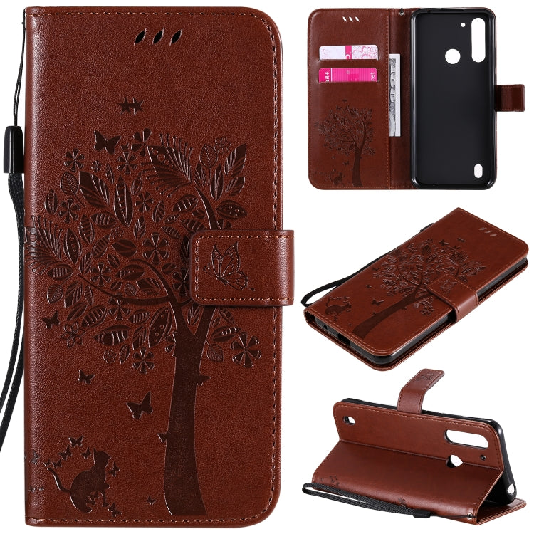 Tree & Cat Embossed Pattern Horizontal Flip Leather Case with Holder & Card Slots & Wallet & Lanyard – Lanyard, Card Slot, Flip, For Motorola Moto G Power, For Motorola Moto G8 Power Lite For Motorola Moto G8 Power Lite Coffee