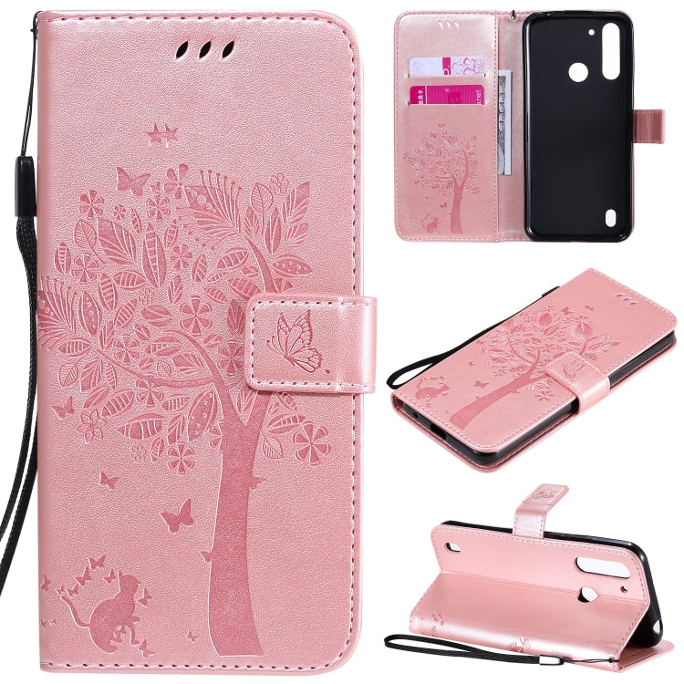 Tree & Cat Embossed Pattern Horizontal Flip Leather Case with Holder & Card Slots & Wallet & Lanyard – Lanyard, Card Slot, Flip, For Motorola Moto G Power, For Motorola Moto G8 Power Lite For Motorola Moto G8 Power Lite Rose Gold