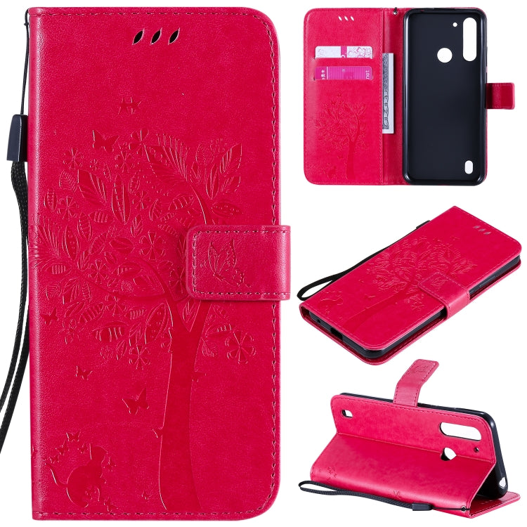 Tree & Cat Embossed Pattern Horizontal Flip Leather Case with Holder & Card Slots & Wallet & Lanyard – Lanyard, Card Slot, Flip, For Motorola Moto G Power, For Motorola Moto G8 Power Lite For Motorola Moto G8 Power Lite Rose Red