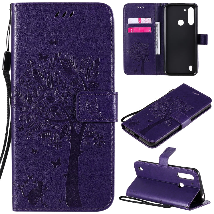 Tree & Cat Embossed Pattern Horizontal Flip Leather Case with Holder & Card Slots & Wallet & Lanyard – Lanyard, Card Slot, Flip, For Motorola Moto G Power, For Motorola Moto G8 Power Lite For Motorola Moto G8 Power Lite Purple