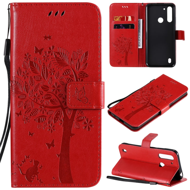 Tree & Cat Embossed Pattern Horizontal Flip Leather Case with Holder & Card Slots & Wallet & Lanyard – Lanyard, Card Slot, Flip, For Motorola Moto G Power, For Motorola Moto G8 Power Lite For Motorola Moto G8 Power Lite Red