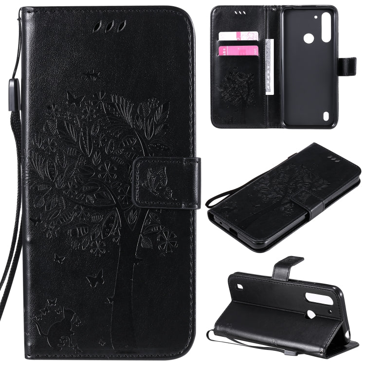 Tree & Cat Embossed Pattern Horizontal Flip Leather Case with Holder & Card Slots & Wallet & Lanyard – Lanyard, Card Slot, Flip, For Motorola Moto G Power, For Motorola Moto G8 Power Lite For Motorola Moto G8 Power Lite Black