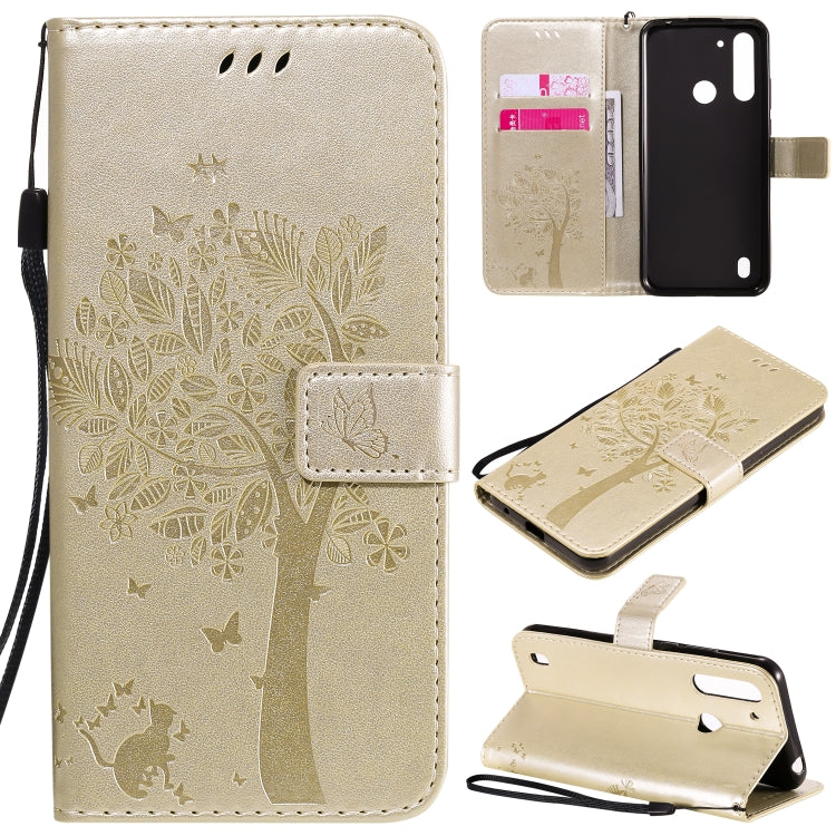 Tree & Cat Embossed Pattern Horizontal Flip Leather Case with Holder & Card Slots & Wallet & Lanyard – Lanyard, Card Slot, Flip, For Motorola Moto G Power, For Motorola Moto G8 Power Lite For Motorola Moto G8 Power Lite Gold