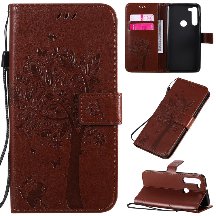 Tree & Cat Embossed Pattern Horizontal Flip Leather Case with Holder & Card Slots & Wallet & Lanyard – Lanyard, Card Slot, Flip, For Motorola Moto G8 Power, For OPPO Realme 6 For Motorola Moto G8 Power Coffee