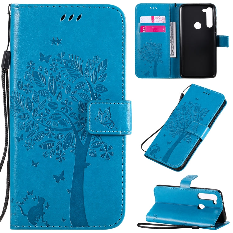 Tree & Cat Embossed Pattern Horizontal Flip Leather Case with Holder & Card Slots & Wallet & Lanyard – Lanyard, Card Slot, Flip, For Motorola Moto G8 Power, For OPPO Realme 6 For Motorola Moto G8 Power Blue