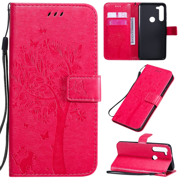 Tree & Cat Embossed Pattern Horizontal Flip Leather Case with Holder & Card Slots & Wallet & Lanyard – Lanyard, Card Slot, Flip, For Motorola Moto G8 Power, For OPPO Realme 6 For Motorola Moto G8 Power Rose Red