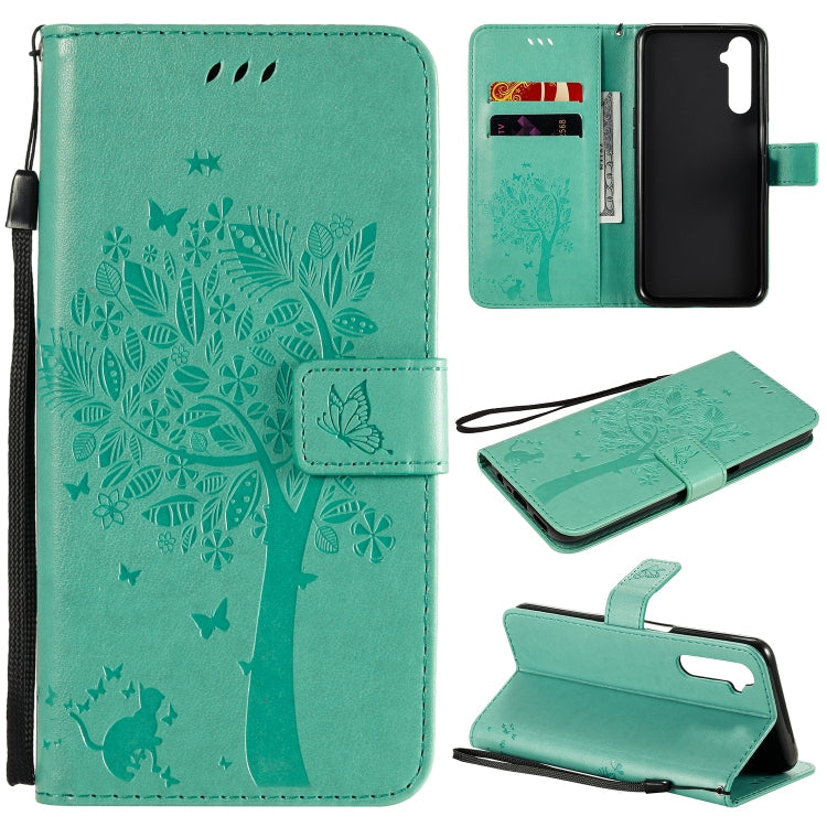 Tree & Cat Embossed Pattern Horizontal Flip Leather Case with Holder & Card Slots & Wallet & Lanyard – Lanyard, Card Slot, Flip, For Motorola Moto G8 Power, For OPPO Realme 6 For OPPO Realme 6 Green