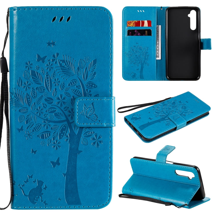 Tree & Cat Embossed Pattern Horizontal Flip Leather Case with Holder & Card Slots & Wallet & Lanyard – Lanyard, Card Slot, Flip, For Motorola Moto G8 Power, For OPPO Realme 6 For OPPO Realme 6 Blue