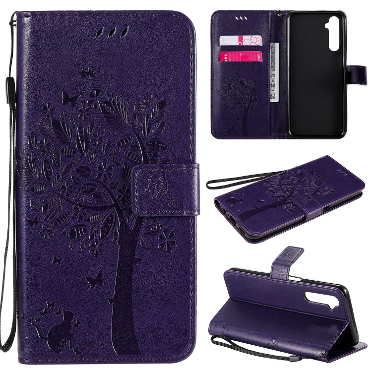 Tree & Cat Embossed Pattern Horizontal Flip Leather Case with Holder & Card Slots & Wallet & Lanyard – Lanyard, Card Slot, Flip, For Motorola Moto G8 Power, For OPPO Realme 6 For OPPO Realme 6 Purple