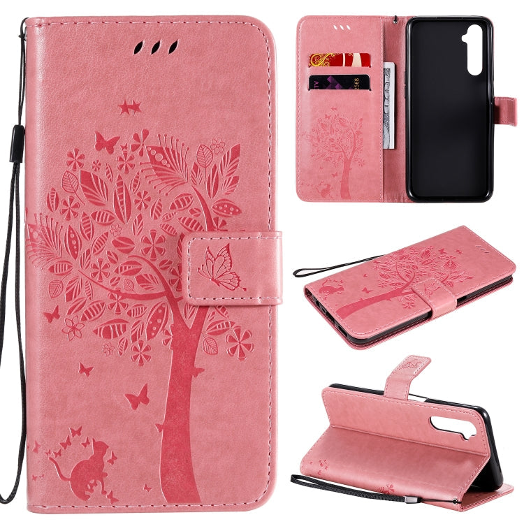 Tree & Cat Embossed Pattern Horizontal Flip Leather Case with Holder & Card Slots & Wallet & Lanyard – Lanyard, Card Slot, Flip, For Motorola Moto G8 Power, For OPPO Realme 6 For OPPO Realme 6 Pink