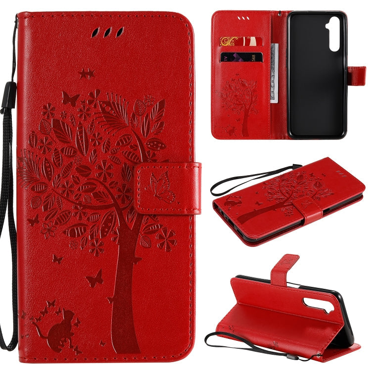 Tree & Cat Embossed Pattern Horizontal Flip Leather Case with Holder & Card Slots & Wallet & Lanyard – Lanyard, Card Slot, Flip, For Motorola Moto G8 Power, For OPPO Realme 6 For OPPO Realme 6 Red