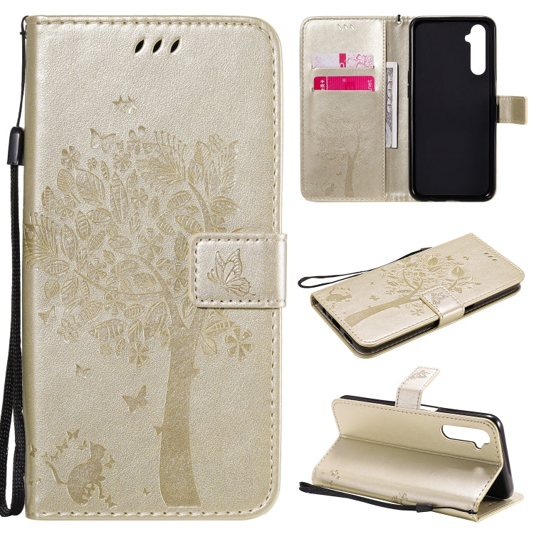 Tree & Cat Embossed Pattern Horizontal Flip Leather Case with Holder & Card Slots & Wallet & Lanyard – Lanyard, Card Slot, Flip, For Motorola Moto G8 Power, For OPPO Realme 6 For OPPO Realme 6 Gold