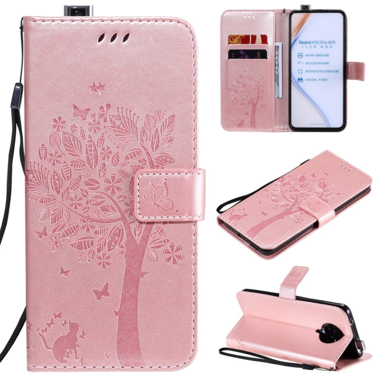 Tree & Cat Embossed Pattern Horizontal Flip Leather Case with Holder & Card Slots & Wallet & Lanyard – Lanyard, Card Slot, Flip, For Xiaomi Redmi K30 Pro, For Huawei Nova 7 Pro For Xiaomi Redmi K30 Pro Rose Gold