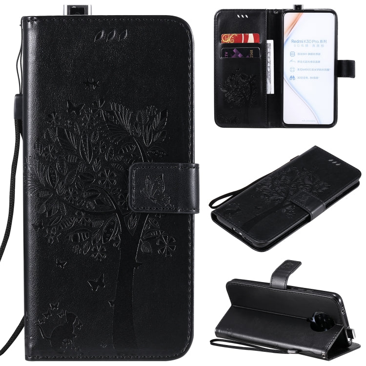 Tree & Cat Embossed Pattern Horizontal Flip Leather Case with Holder & Card Slots & Wallet & Lanyard – Lanyard, Card Slot, Flip, For Xiaomi Redmi K30 Pro, For Huawei Nova 7 Pro For Xiaomi Redmi K30 Pro Black
