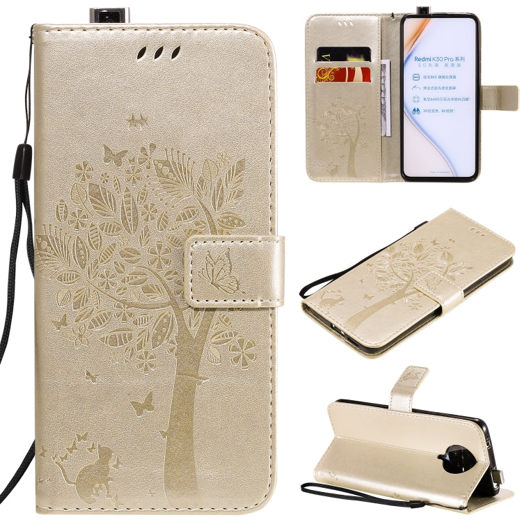 Tree & Cat Embossed Pattern Horizontal Flip Leather Case with Holder & Card Slots & Wallet & Lanyard – Lanyard, Card Slot, Flip, For Xiaomi Redmi K30 Pro, For Huawei Nova 7 Pro For Xiaomi Redmi K30 Pro Gold
