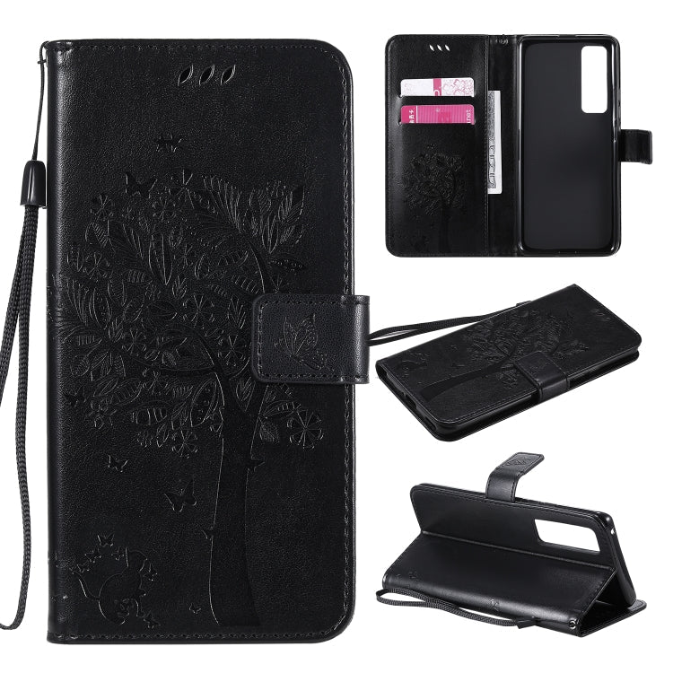 Tree & Cat Embossed Pattern Horizontal Flip Leather Case with Holder & Card Slots & Wallet & Lanyard – Lanyard, Card Slot, Flip, For Xiaomi Redmi K30 Pro, For Huawei Nova 7 Pro For Huawei Nova 7 Pro Black