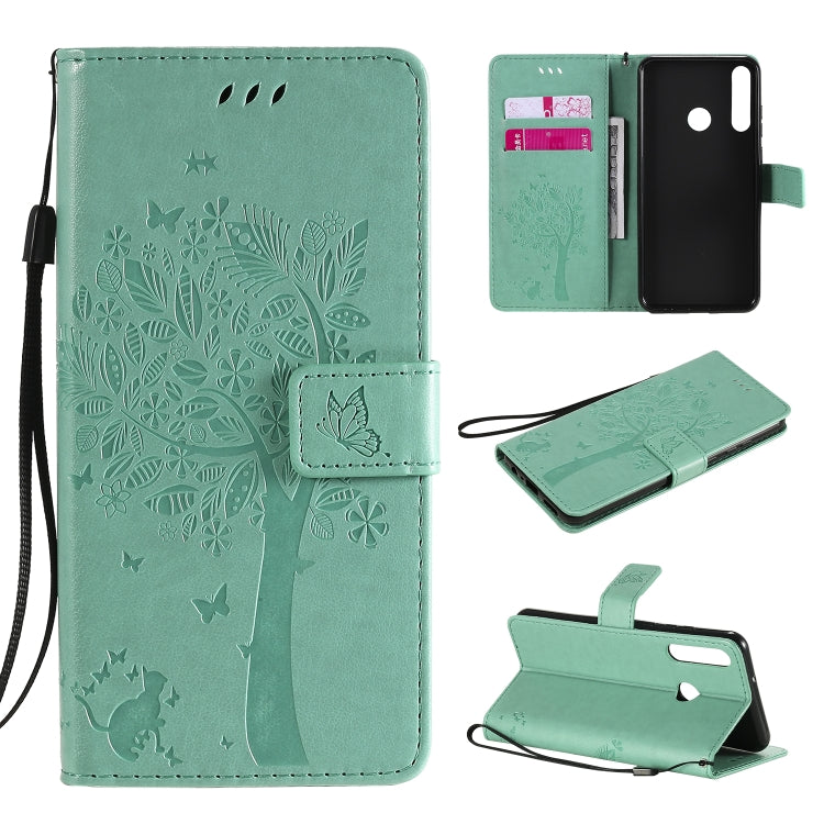 Tree & Cat Embossed Pattern Horizontal Flip Leather Case with Holder & Card Slots & Wallet & Lanyard – Lanyard, Card Slot, Flip, For Huawei Y6p, For Huawei Honor 9A