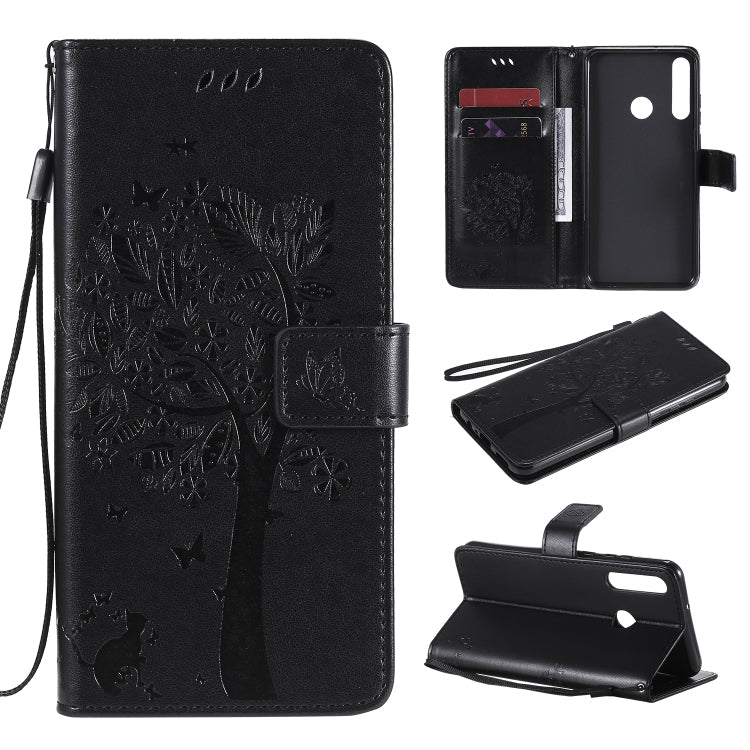 Tree & Cat Embossed Pattern Horizontal Flip Leather Case with Holder & Card Slots & Wallet & Lanyard – Lanyard, Card Slot, Flip, For Huawei Y6p, For Huawei Honor 9A For Huawei Y6p Black