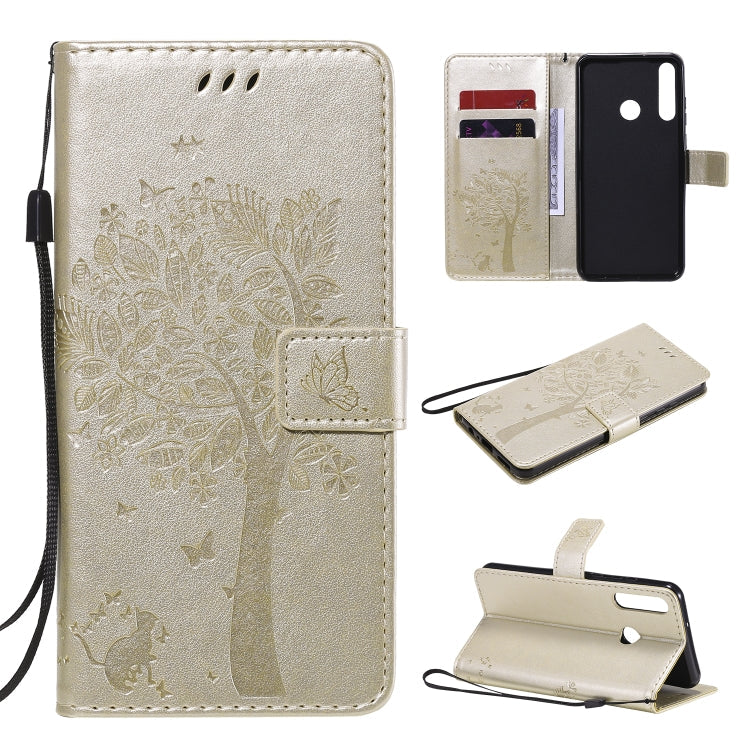 Tree & Cat Embossed Pattern Horizontal Flip Leather Case with Holder & Card Slots & Wallet & Lanyard – Lanyard, Card Slot, Flip, For Huawei Y6p, For Huawei Honor 9A For Huawei Y6p Gold