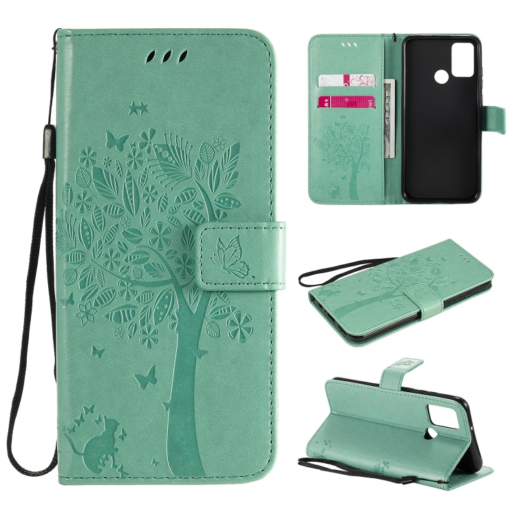 Tree & Cat Embossed Pattern Horizontal Flip Leather Case with Holder & Card Slots & Wallet & Lanyard – Lanyard, Card Slot, Flip, For Huawei Y6p, For Huawei Honor 9A For Huawei Honor 9A Green