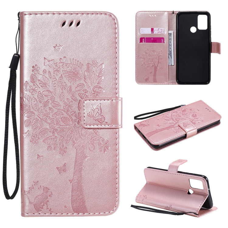 Tree & Cat Embossed Pattern Horizontal Flip Leather Case with Holder & Card Slots & Wallet & Lanyard – Lanyard, Card Slot, Flip, For Huawei Y6p, For Huawei Honor 9A For Huawei Honor 9A Rose Gold