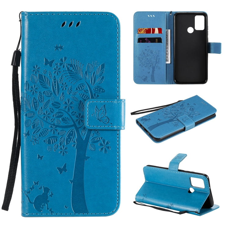 Tree & Cat Embossed Pattern Horizontal Flip Leather Case with Holder & Card Slots & Wallet & Lanyard – Lanyard, Card Slot, Flip, For Huawei Y6p, For Huawei Honor 9A For Huawei Honor 9A Blue