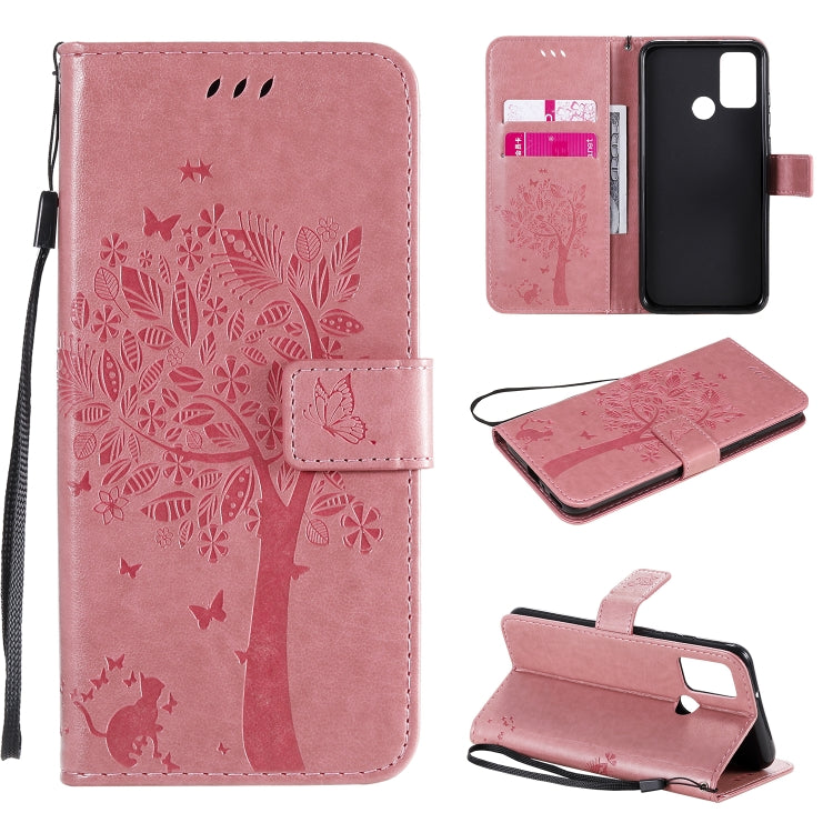 Tree & Cat Embossed Pattern Horizontal Flip Leather Case with Holder & Card Slots & Wallet & Lanyard – Lanyard, Card Slot, Flip, For Huawei Y6p, For Huawei Honor 9A For Huawei Honor 9A Pink