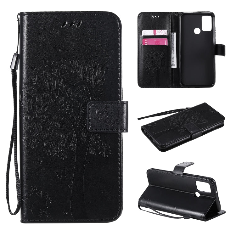 Tree & Cat Embossed Pattern Horizontal Flip Leather Case with Holder & Card Slots & Wallet & Lanyard – Lanyard, Card Slot, Flip, For Huawei Y6p, For Huawei Honor 9A For Huawei Honor 9A Black