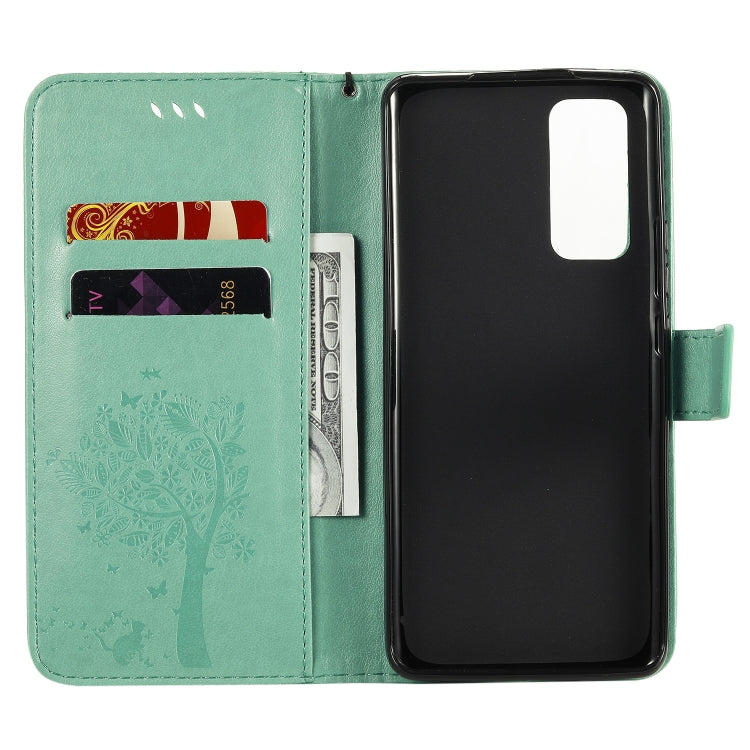 Tree & Cat Embossed Pattern Horizontal Flip Leather Case with Holder & Card Slots & Wallet & Lanyard – Lanyard, Card Slot, Flip, For Huawei Honor 30 Pro, For Huawei Honor 30