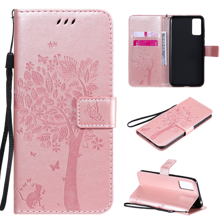 Tree & Cat Embossed Pattern Horizontal Flip Leather Case with Holder & Card Slots & Wallet & Lanyard – Lanyard, Card Slot, Flip, For Huawei Honor Play4T Pro, For Nokia 1.3 For Huawei Honor Play4T Pro Rose Gold