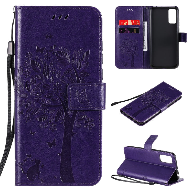 Tree & Cat Embossed Pattern Horizontal Flip Leather Case with Holder & Card Slots & Wallet & Lanyard – Lanyard, Card Slot, Flip, For Huawei Honor Play4T Pro, For Nokia 1.3 For Huawei Honor Play4T Pro Purple