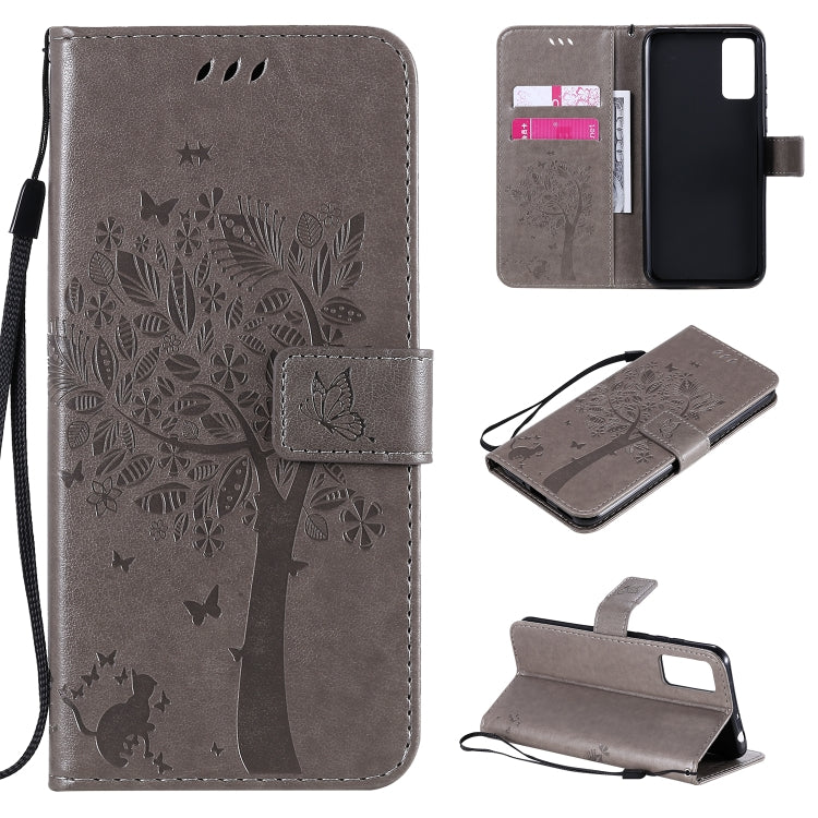 Tree & Cat Embossed Pattern Horizontal Flip Leather Case with Holder & Card Slots & Wallet & Lanyard – Lanyard, Card Slot, Flip, For Huawei Honor Play4T Pro, For Nokia 1.3 For Huawei Honor Play4T Pro Grey